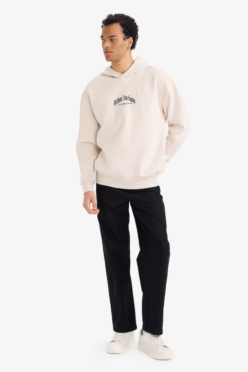 DeFacto Beige Man Boxy Fit Printed Long Sleeve Hoodie Casual - Image 2